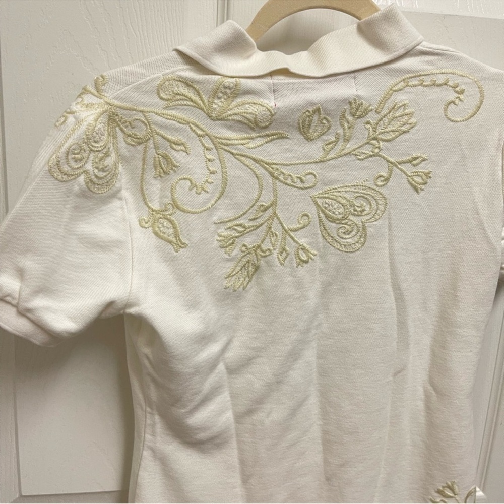 Johnny Was - White Embroidered Polo. Sz Small - Picture 8 of 11